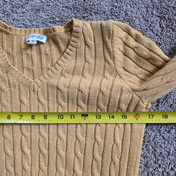 Vintage Yellow Cable Knit Fisherman Sweater Women PS Vneck Preppy Old Money Boho - Picture 6 of 8